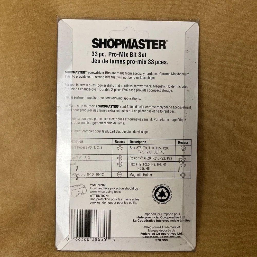 Shopmaster 33pc. Pro-mix Bit Set 32-screwdriver Bits, 1-magnetic Bit Holder